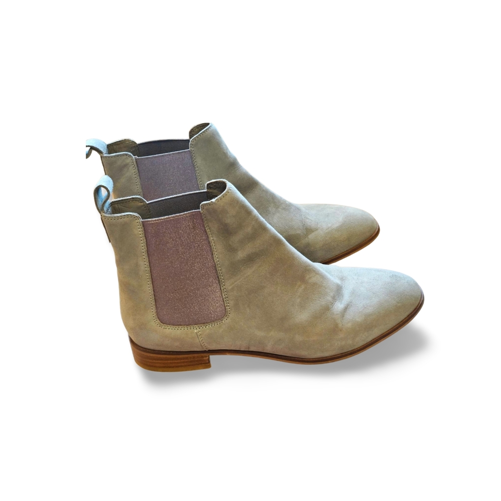 COX Tan Suede Ankle Booties with Elastic Panels